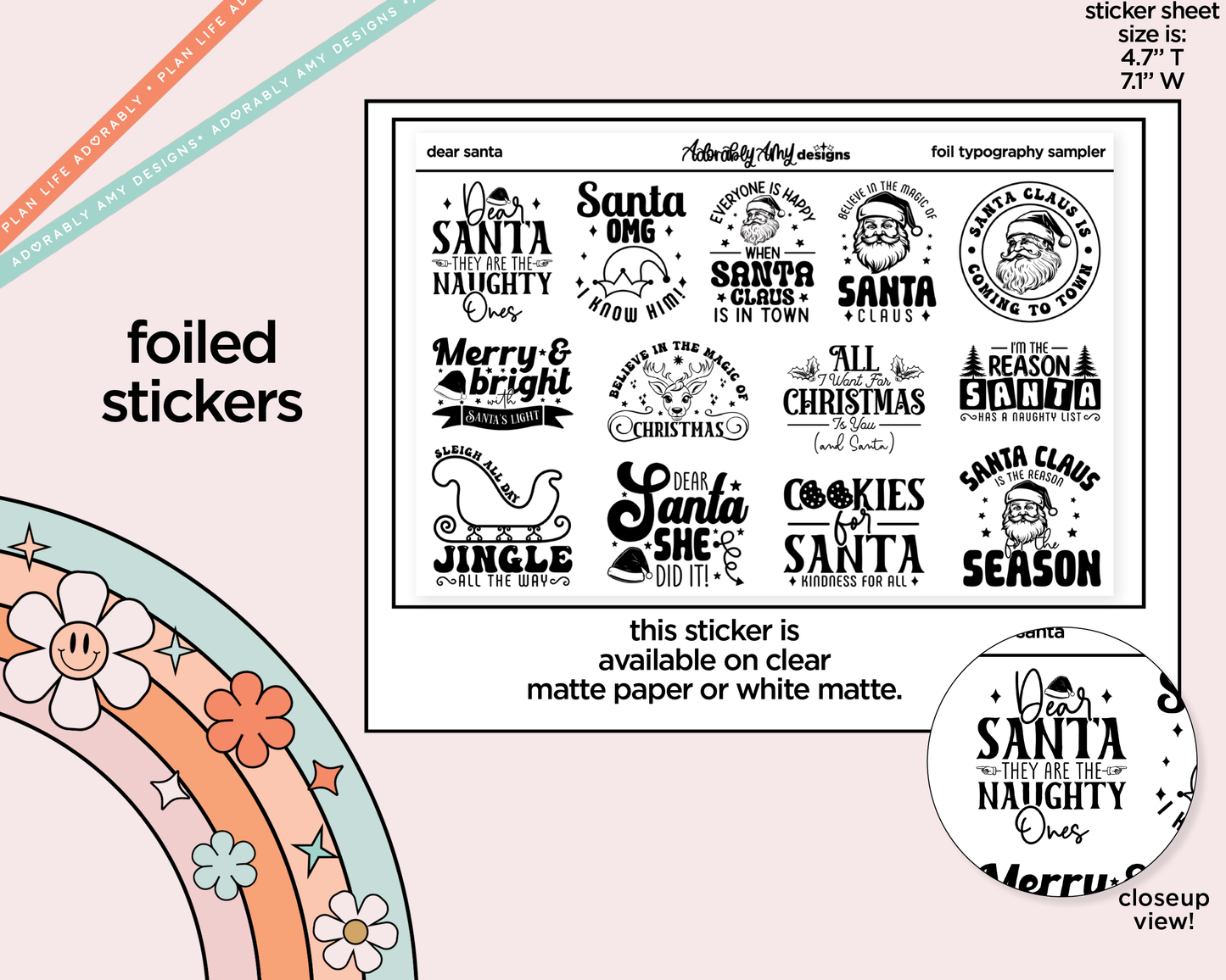 Foiled Dear Santa Deco Typography Sampler Planner Stickers