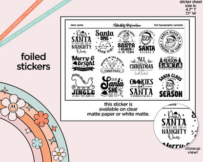 Foiled Dear Santa Deco Typography Sampler Planner Stickers