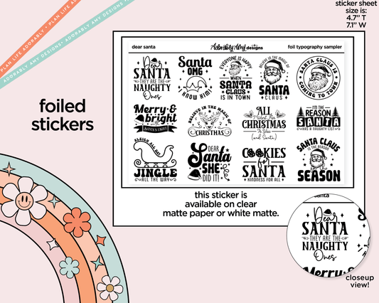 Foiled Dear Santa Deco Typography Sampler Planner Stickers - Adorably Amy Designs