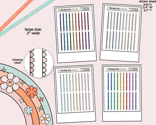Rainbow Doodled Scalloped Edge Dividers Deco Large/Jumbo Size Stickers for any Planner or Insert