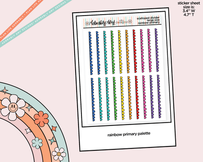 Rainbow Doodled Scalloped Edge Dividers Deco Large/Jumbo Size Stickers for any Planner or Insert