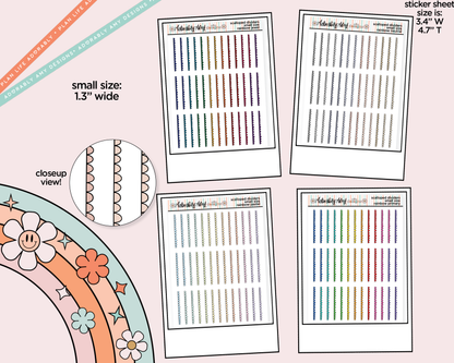 Rainbow Doodled Scallop Dividers Deco Small Size Stickers for any Planner or Insert