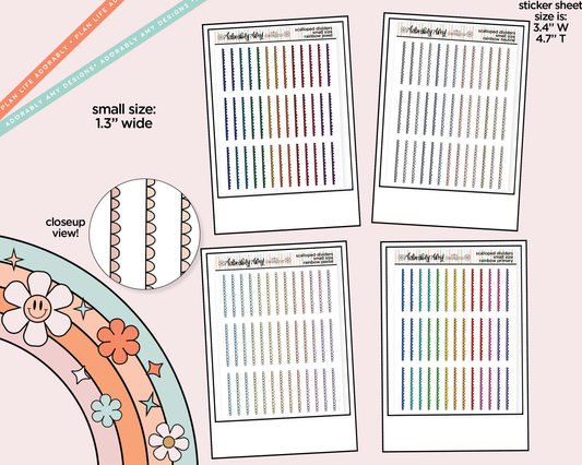 Rainbow Doodled Scallop Dividers Deco Small Size Stickers for any Planner or Insert