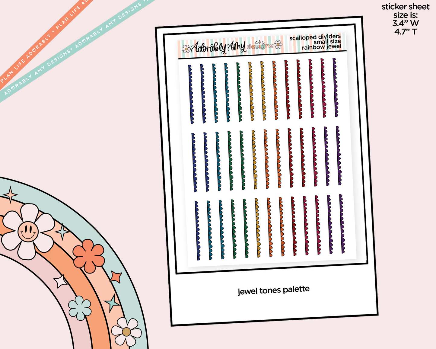 Rainbow Doodled Scallop Dividers Deco Small Size Stickers for any Planner or Insert