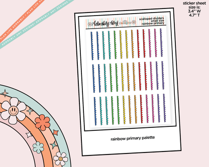 Rainbow Doodled Scallop Dividers Deco Small Size Stickers for any Planner or Insert