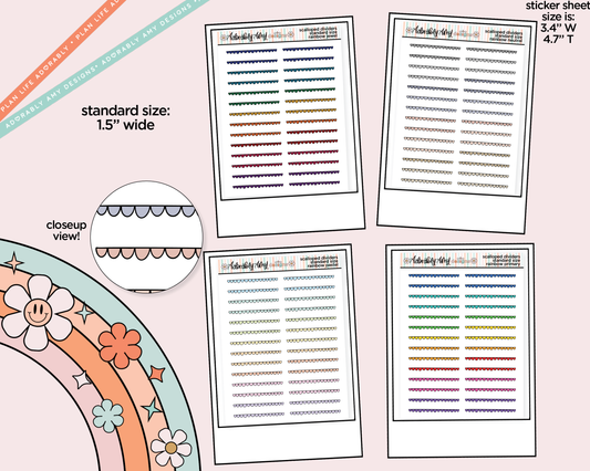 Rainbow Doodled Scallop Dividers Deco Standard Size Stickers for any Planner or Insert
