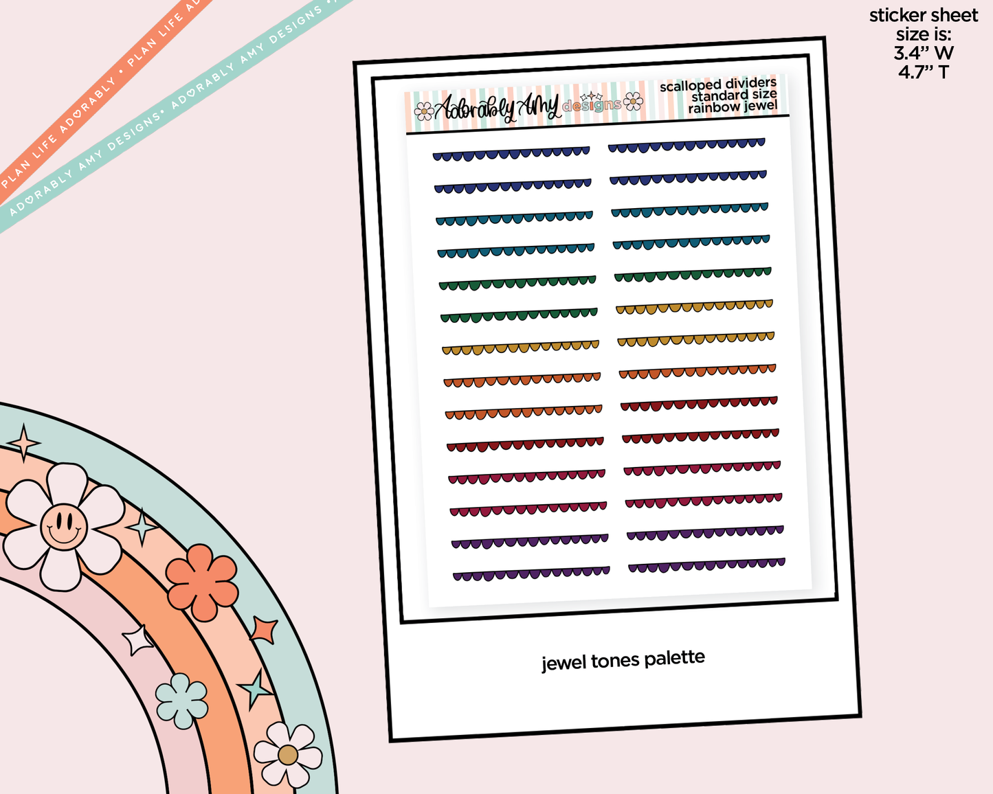 Rainbow Doodled Scallop Dividers Deco Standard Size Stickers for any Planner or Insert