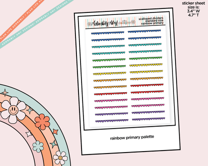 Rainbow Doodled Scallop Dividers Deco Standard Size Stickers for any Planner or Insert