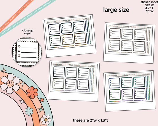 Rainbow Doodled Scalloped Edge Checklist Boxes Large/Jumbo Size Planner Stickers - Adorably Amy Designs