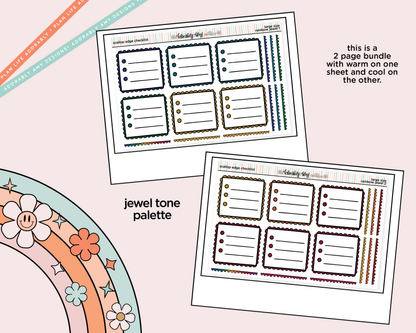 Rainbow Doodled Scalloped Edge Checklist Boxes Large/Jumbo Size Planner Stickers