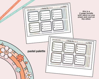 Rainbow Doodled Scalloped Edge Checklist Boxes Large/Jumbo Size Planner Stickers
