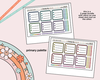 Rainbow Doodled Scalloped Edge Checklist Boxes Large/Jumbo Size Planner Stickers