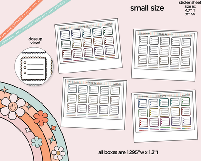 Rainbow Doodled Scalloped Edge Checklist Boxes Small Size Planner Stickers