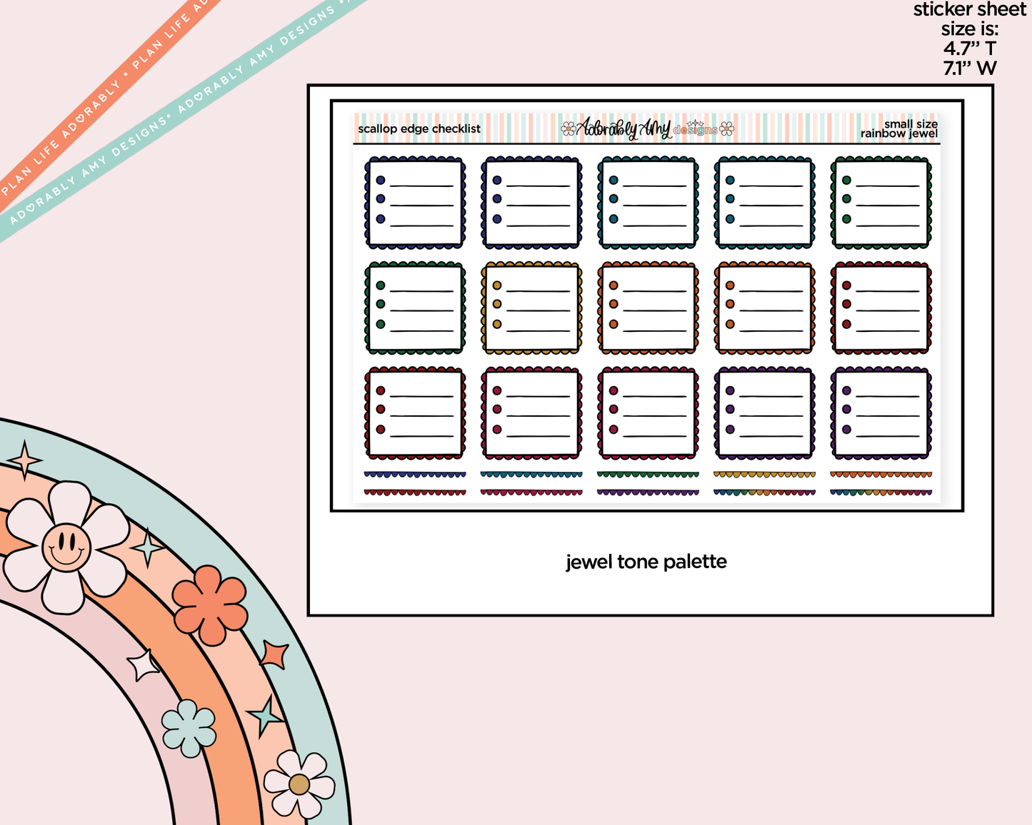 Rainbow Doodled Scalloped Edge Checklist Boxes Small Size Planner Stickers