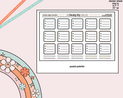 Rainbow Doodled Scalloped Edge Checklist Boxes Small Size Planner Stickers