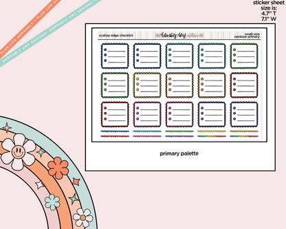 Rainbow Doodled Scalloped Edge Checklist Boxes Small Size Planner Stickers
