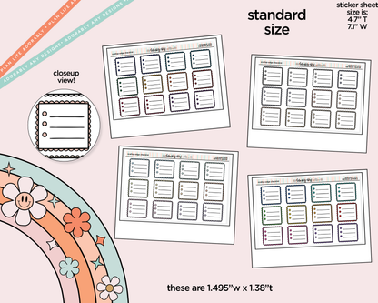 Rainbow Doodled Scalloped Edge Checklist Boxes Standard Size Planner Stickers