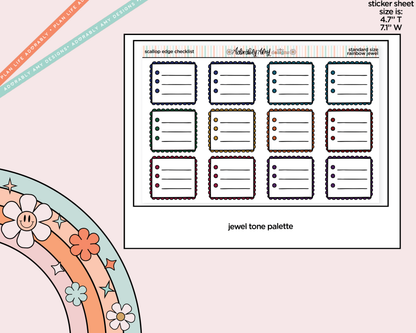 Rainbow Doodled Scalloped Edge Checklist Boxes Standard Size Planner Stickers