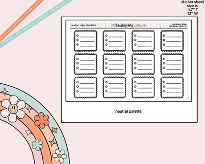 Rainbow Doodled Scalloped Edge Checklist Boxes Standard Size Planner Stickers