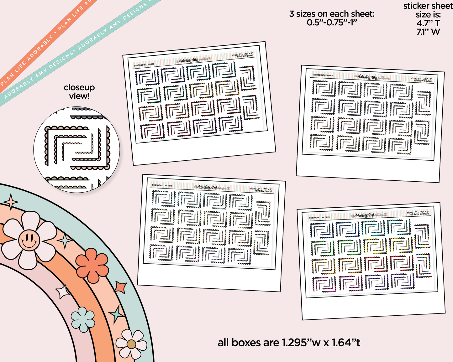 Rainbow Doodled Scallop Corners Deco Standard Size Stickers for any Planner or Insert