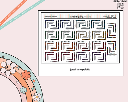Rainbow Doodled Scallop Corners Deco Standard Size Stickers for any Planner or Insert