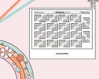 Rainbow Doodled Scallop Corners Deco Standard Size Stickers for any Planner or Insert