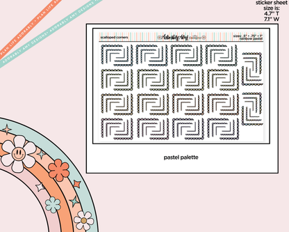 Rainbow Doodled Scallop Corners Deco Standard Size Stickers for any Planner or Insert