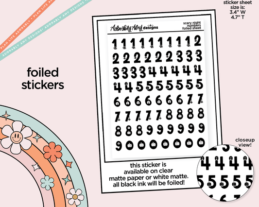 Foiled Scary Night Number Stickers Deco Typography Sampler Planner Stickers