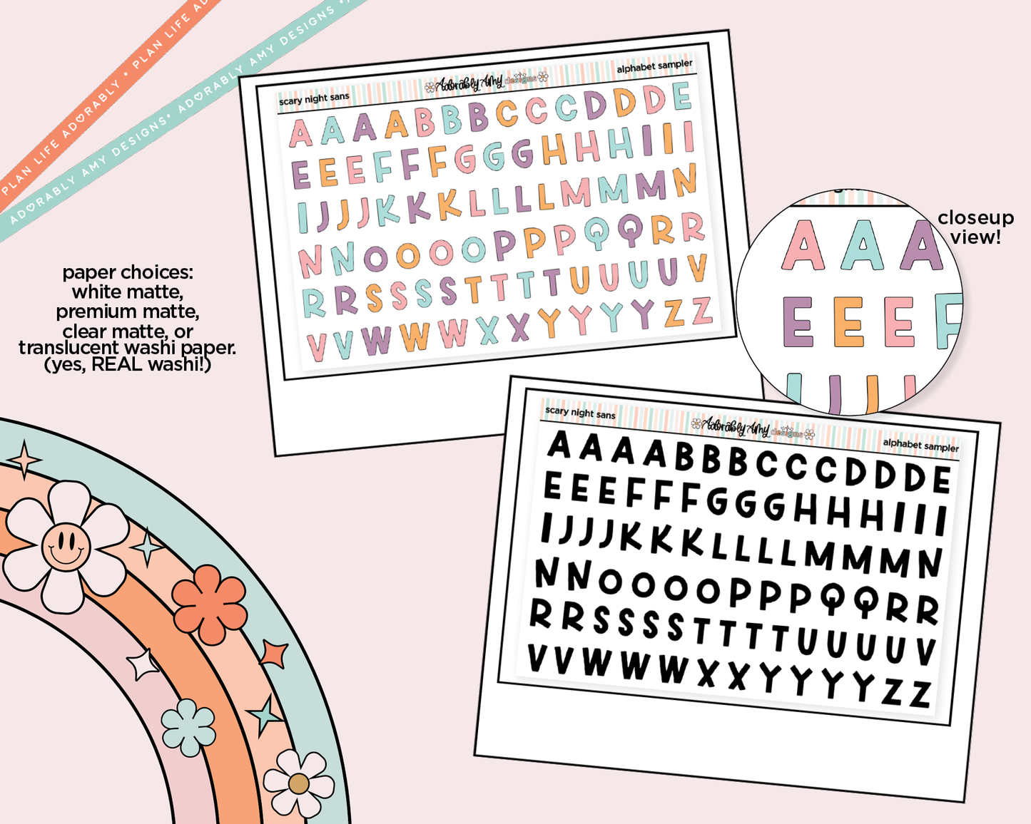 Scary Night Sans Alphabet Stickers Deco Typography Sampler Planner Stickers