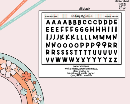 Scary Night Sans Alphabet Stickers Deco Typography Sampler Planner Stickers