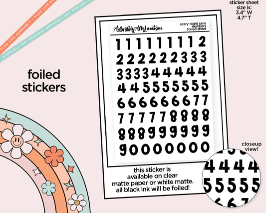 Foiled Scary Night Sans Number Stickers Deco Typography Sampler Planner Stickers