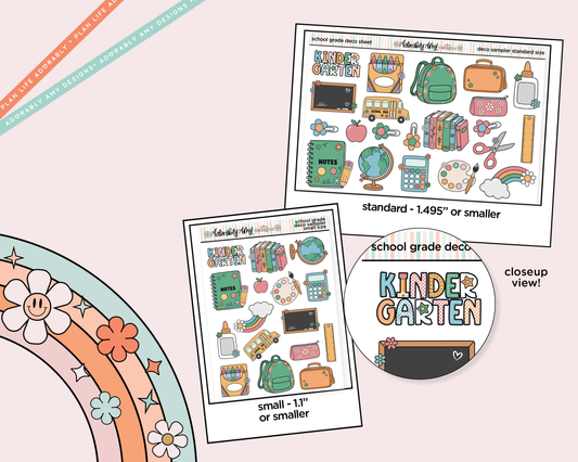 Kawaii Back to School Doodles - Grade Deco Samplers in 3 Sizes Decorative Planner Stickers - Adorably Amy Designs