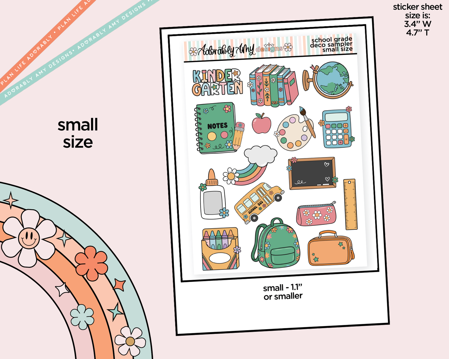 Kawaii Back to School Doodles - Grade Deco Samplers in 3 Sizes Decorative Planner Stickers