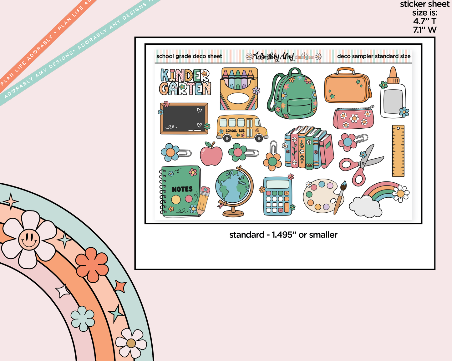 Kawaii Back to School Doodles - Grade Deco Samplers in 3 Sizes Decorative Planner Stickers