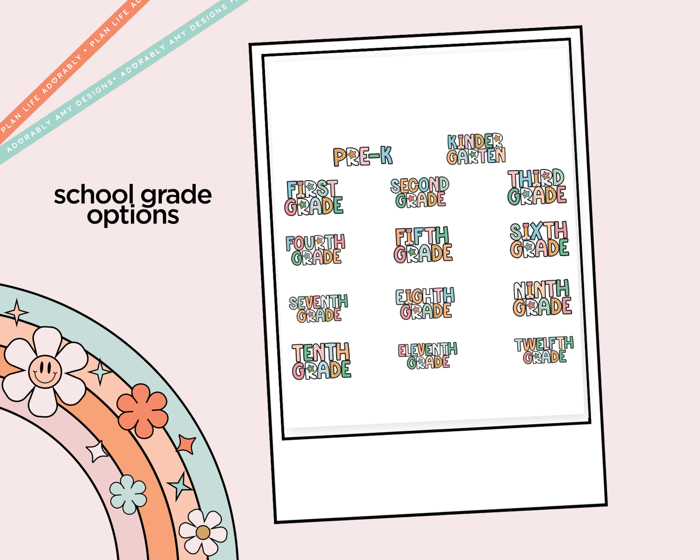 Kawaii Back to School Doodles - Grade Deco Samplers in 3 Sizes Decorative Planner Stickers