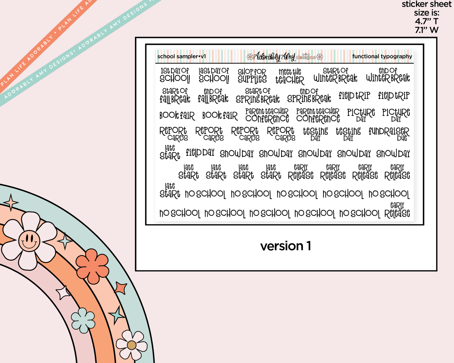 School Sampler 2026 - 2 Versions Typography Planner Stickers
