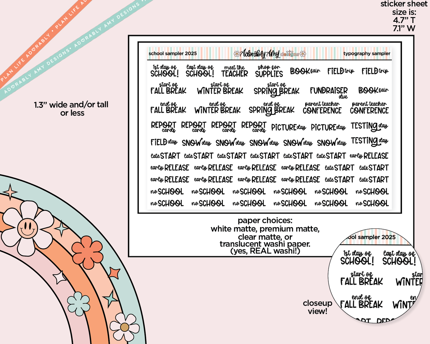 School Sampler 2025 Typography Planner Stickers