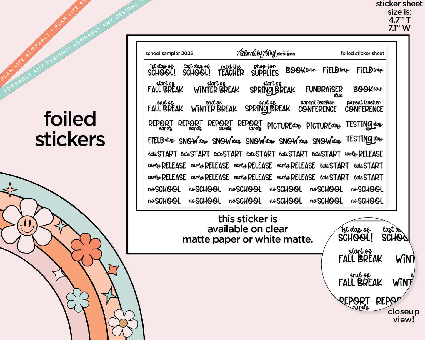 Foiled School Sampler 2025 Typography Planner Stickers