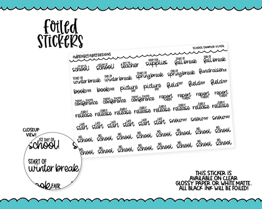 Foiled School Sampler V5 Typography Planner Stickers for any Planner or Insert