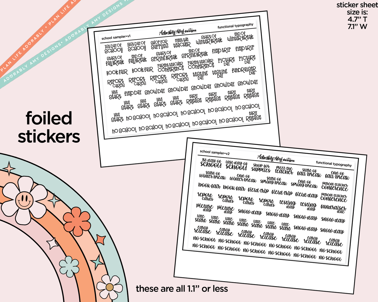 Foiled School Sampler 2026 - 2 Versions Typography Planner Stickers