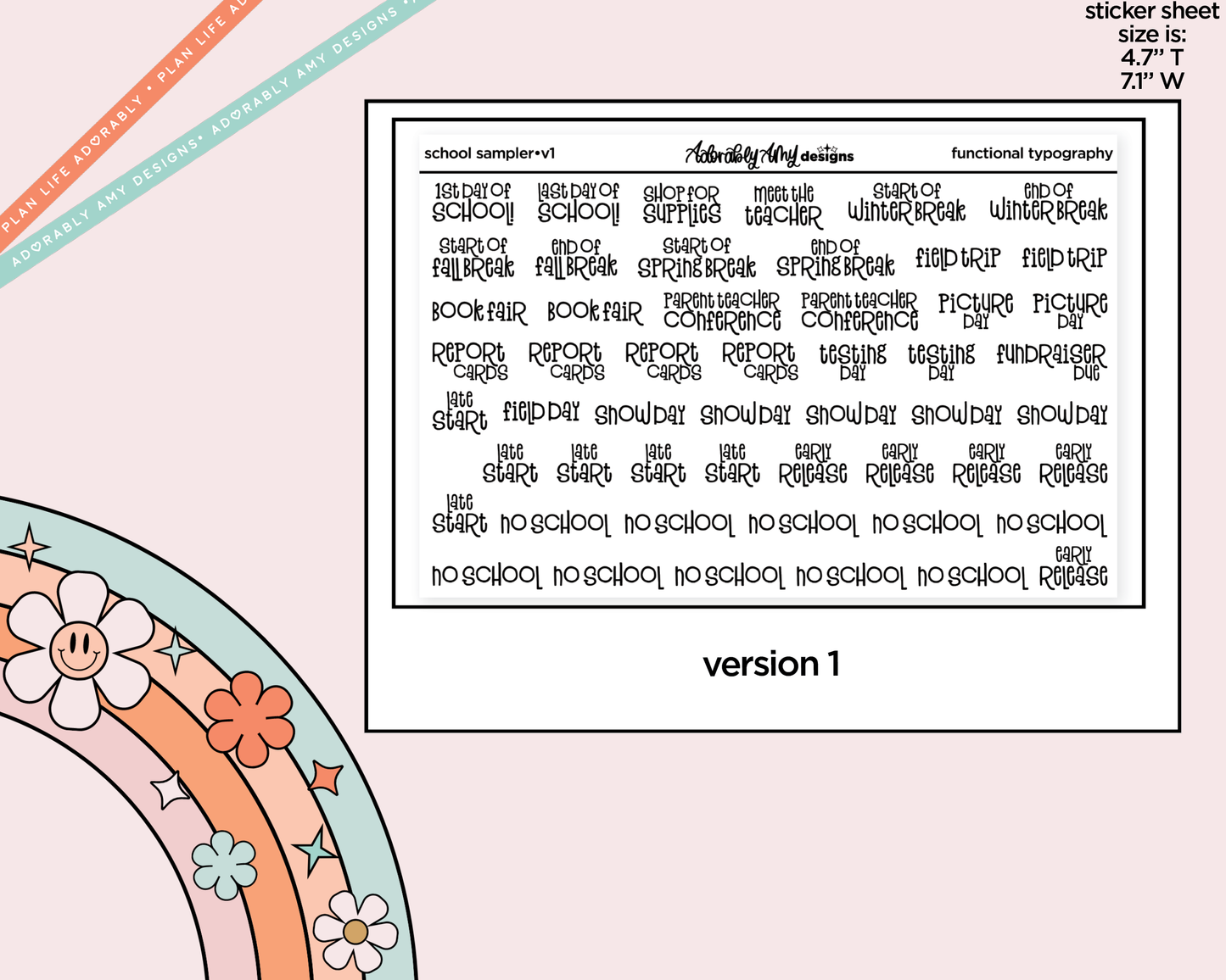 Foiled School Sampler 2026 - 2 Versions Typography Planner Stickers
