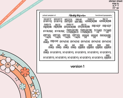 Foiled School Sampler 2026 - 2 Versions Typography Planner Stickers