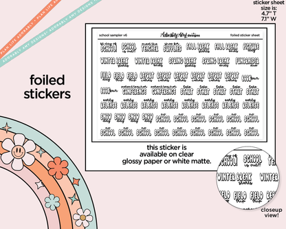 Foiled School Sampler V6 Typography Planner Stickers for any Planner or Insert