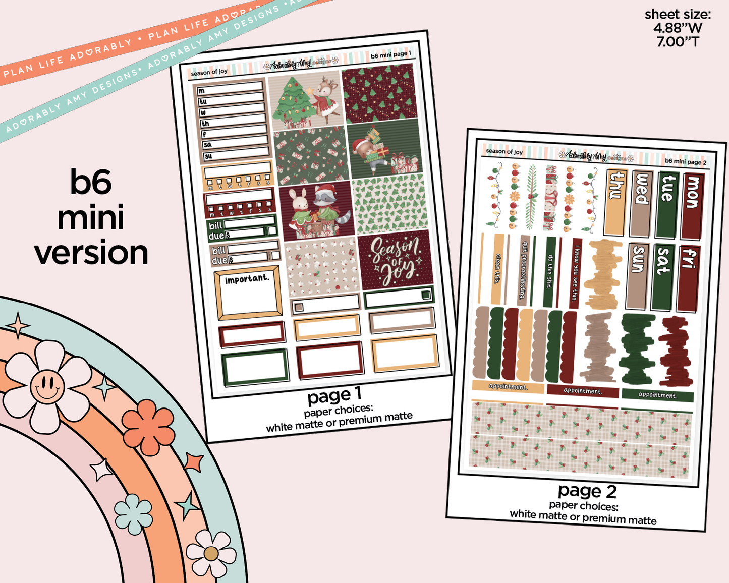 Mini B6 Season of Joy Sticker Kit sized for ANY Vertical Insert