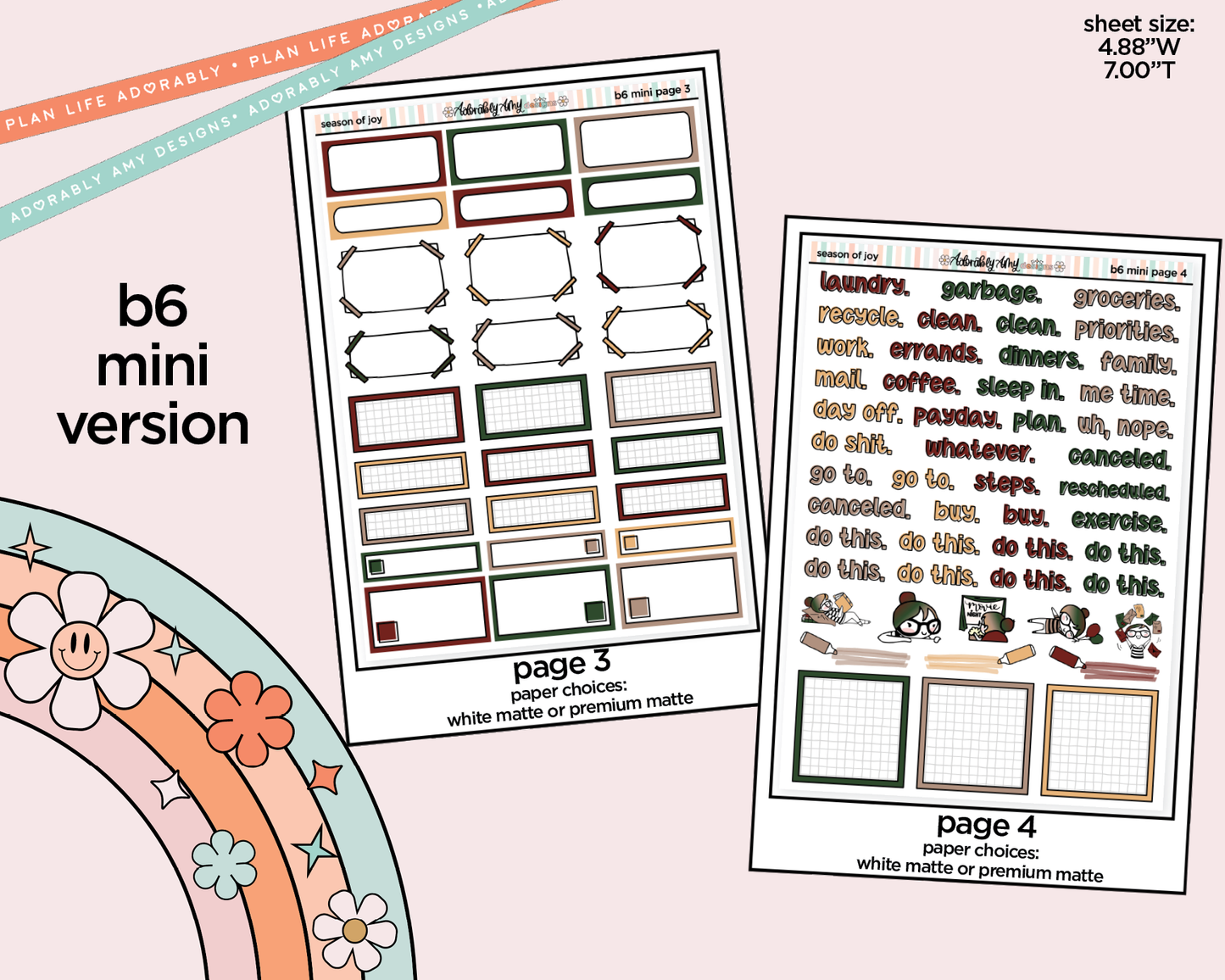 Mini B6 Season of Joy Sticker Kit sized for ANY Vertical Insert