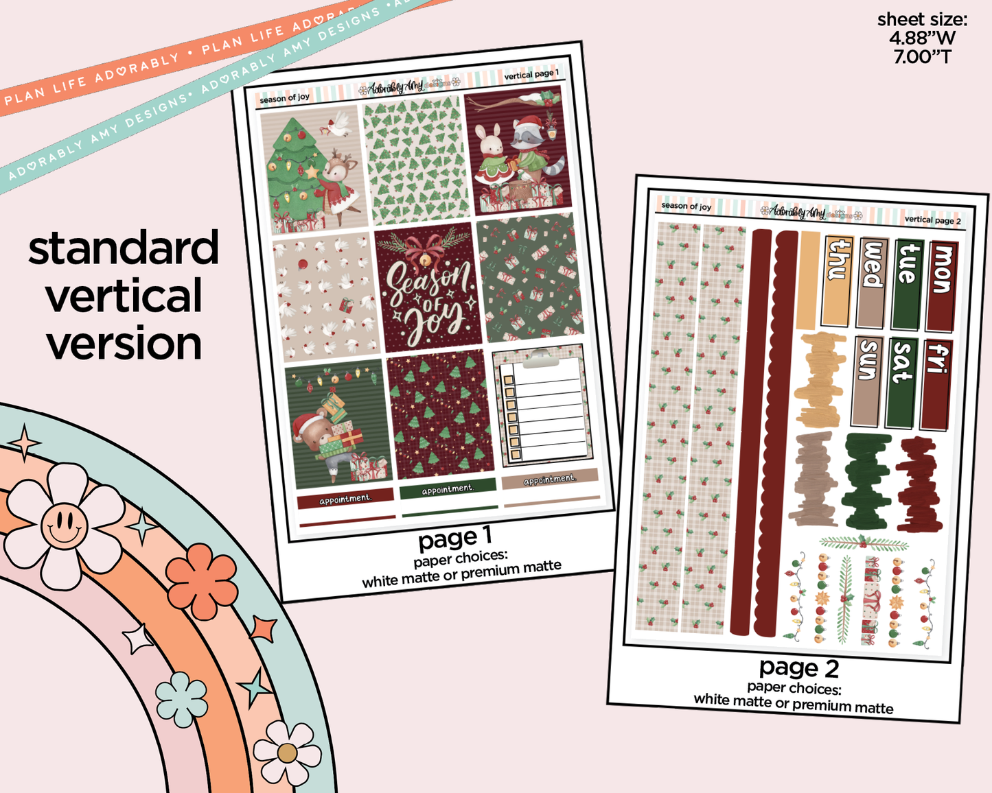 Vertical Season of Joy Weekly Sticker Kit for Vertical Standard Size Planners or Insert