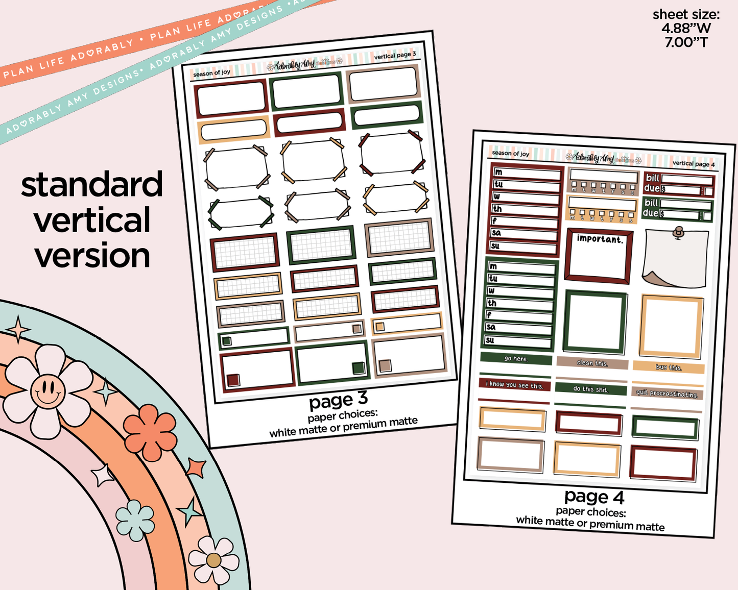 Vertical Season of Joy Weekly Sticker Kit for Vertical Standard Size Planners or Insert