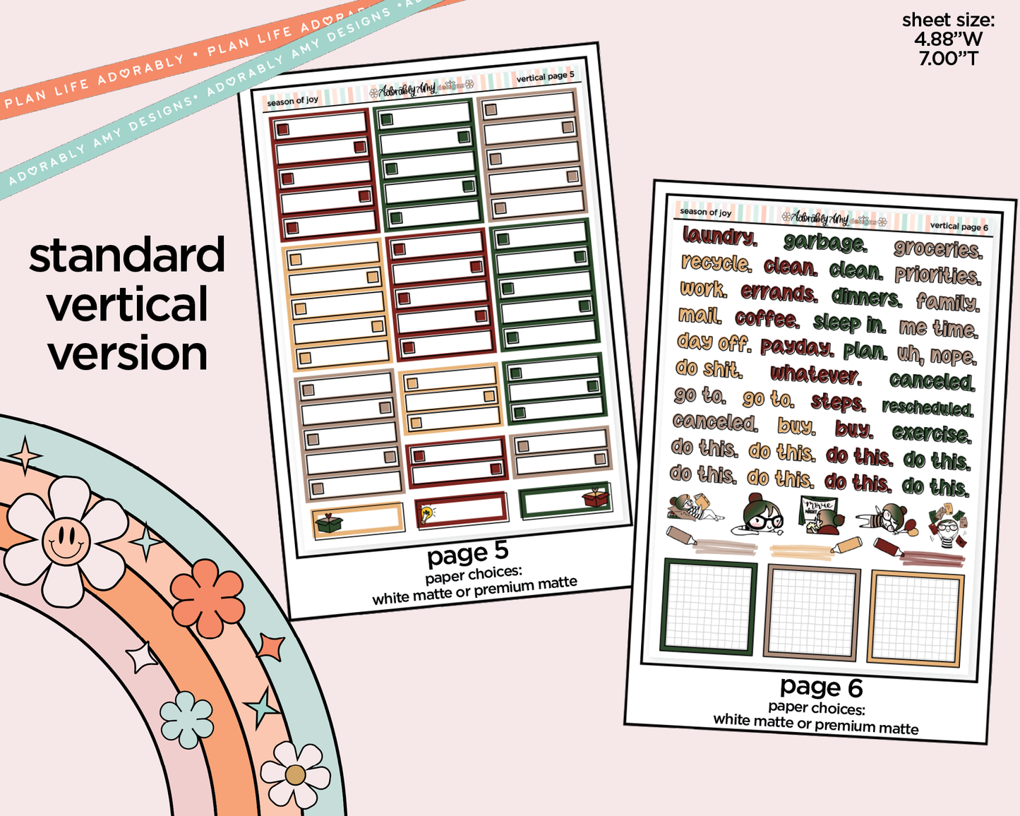 Vertical Season of Joy Weekly Sticker Kit for Vertical Standard Size Planners or Insert