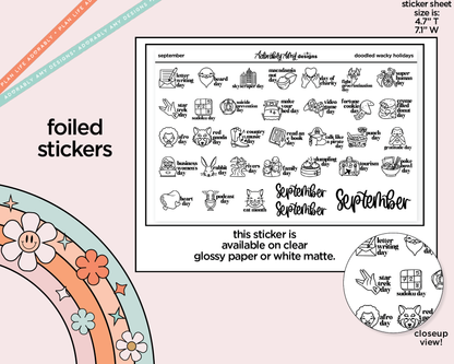 Foiled September Doodled Wacky Holidays Reminder Planner Stickers