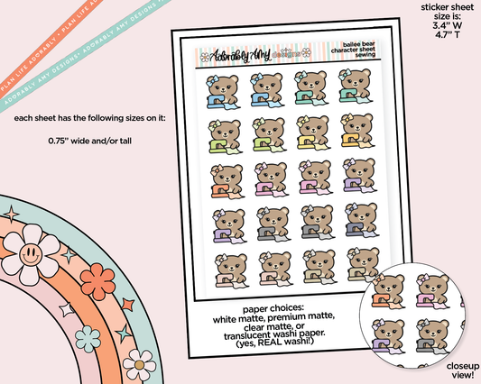 Bailee Bear Sewing Time Decoration Character Planner Stickers